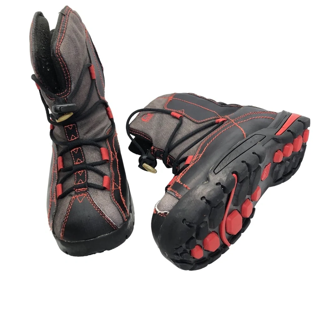 SOREL Sneaky Pete KID'S Size 3 Black Sail Red Leather WINTER Ankle Snow Boots